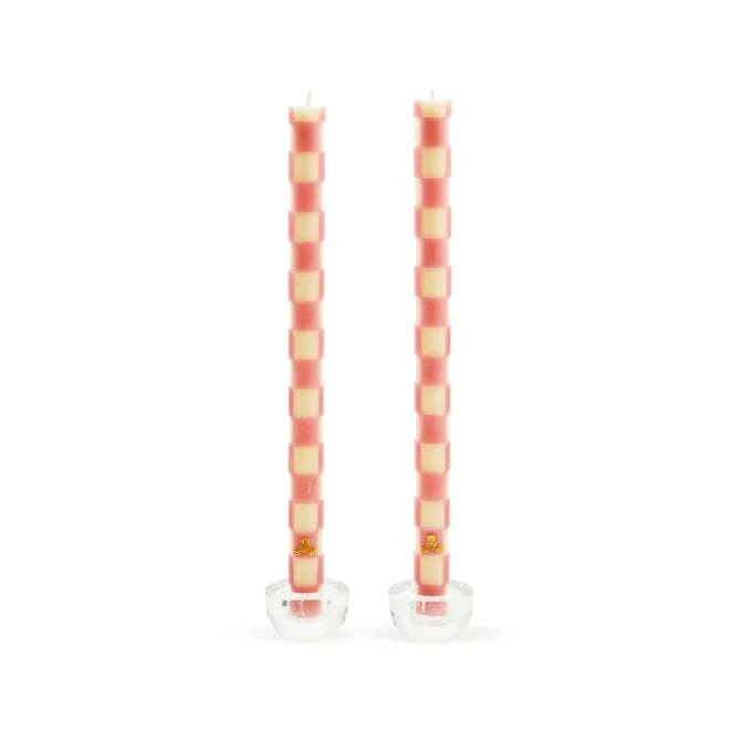 MacKenzie-Childs Check Pink Dinner Candles, Set of 2