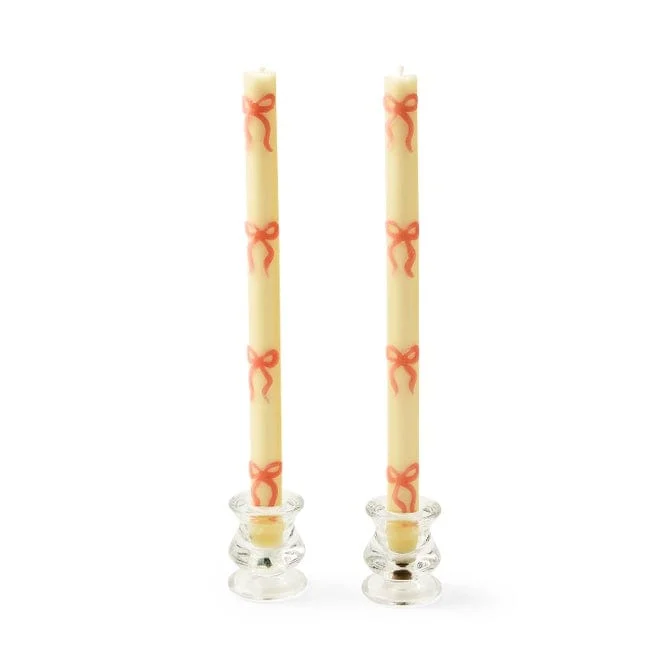 MacKenzie-Childs Pink Bow Dinner Candles, Set of 2