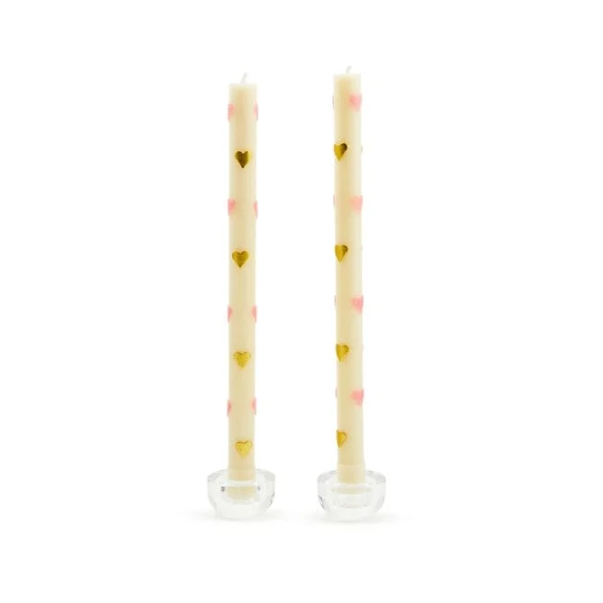 MacKenzie-Childs Pink Hearts Dinner Candles, Set of 2