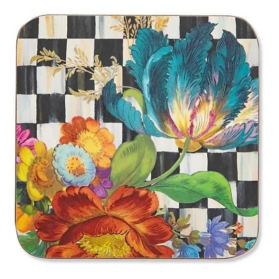 MacKenzie-Childs Courtly Flower Market Cork Back Coasters - Set of 4