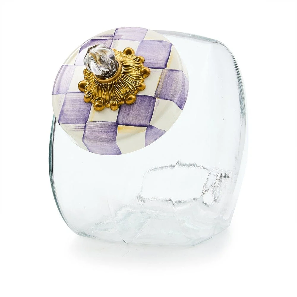 Mackenzie-Childs Cookie Jar with Violet Check Lid