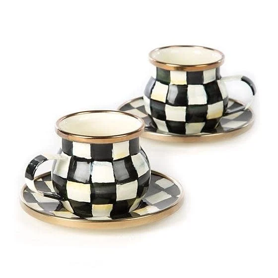 MacKenzie-Childs Courtly Check Enamel Espresso Cup & Saucer Set
