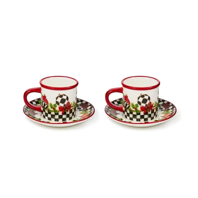Mackenzie-Childs Deck the Halls Espresso Cup & Saucer, Set of 2