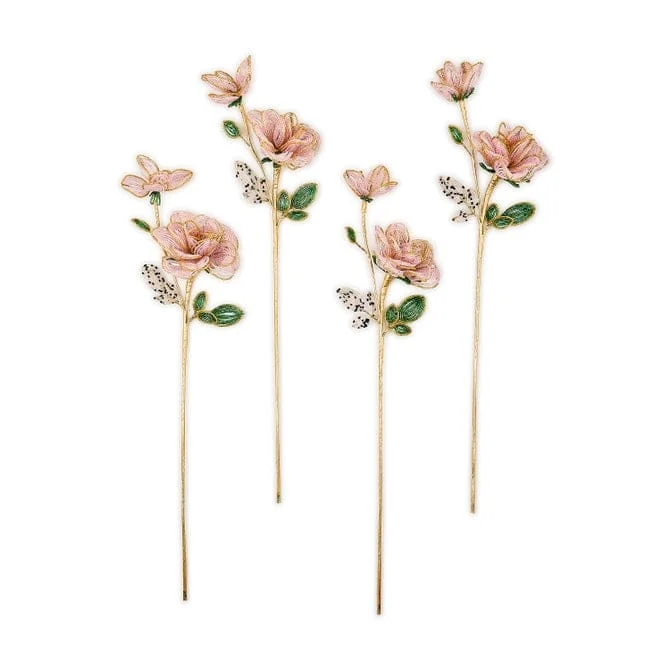 MacKenzie-Childs Pink Rose Beaded Flower Stems, Set of 4