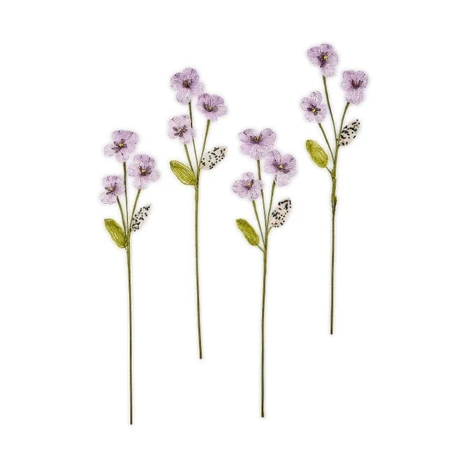 MacKenzie-Childs Purple Pansy Beaded Flower Stems, Set of 4