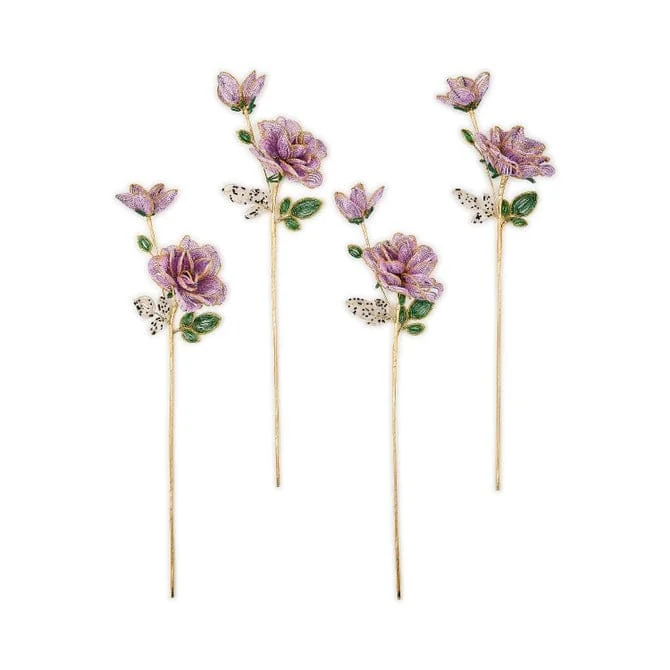MacKenzie-Childs Purple Rose Beaded Flower Stems, Set of 4