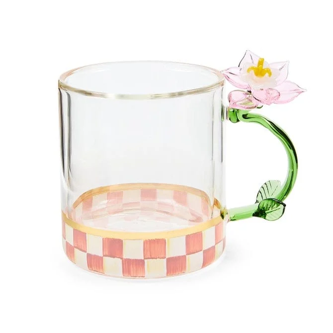 MacKenzie-Childs Rosy Check Flower Glass Mug