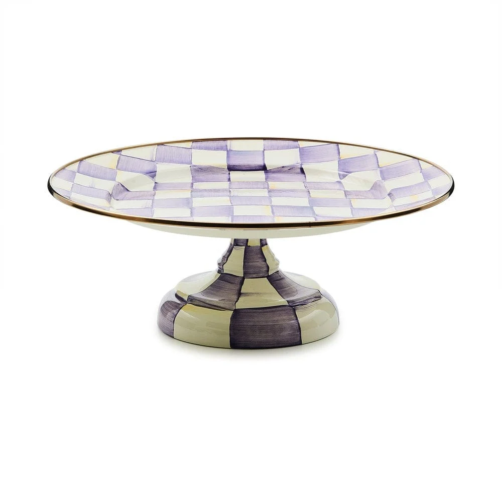 MacKenzie-Childs Violet Check Small Pedestal Platter