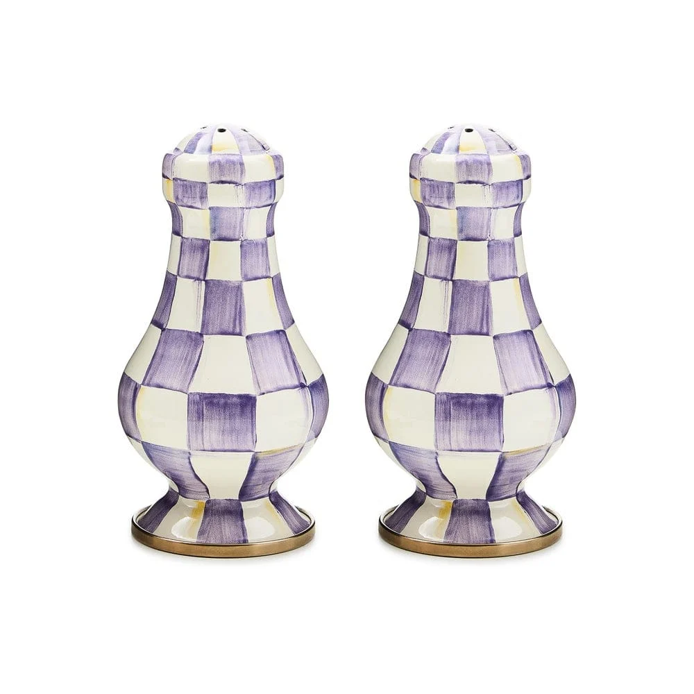 Mackenzie-Childs Violet Check Large Salt & Pepper Shakers