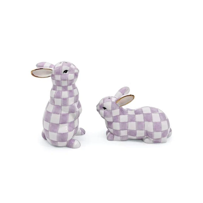 MacKenzie-Childs Violet Check Bunny Salt and Pepper Set