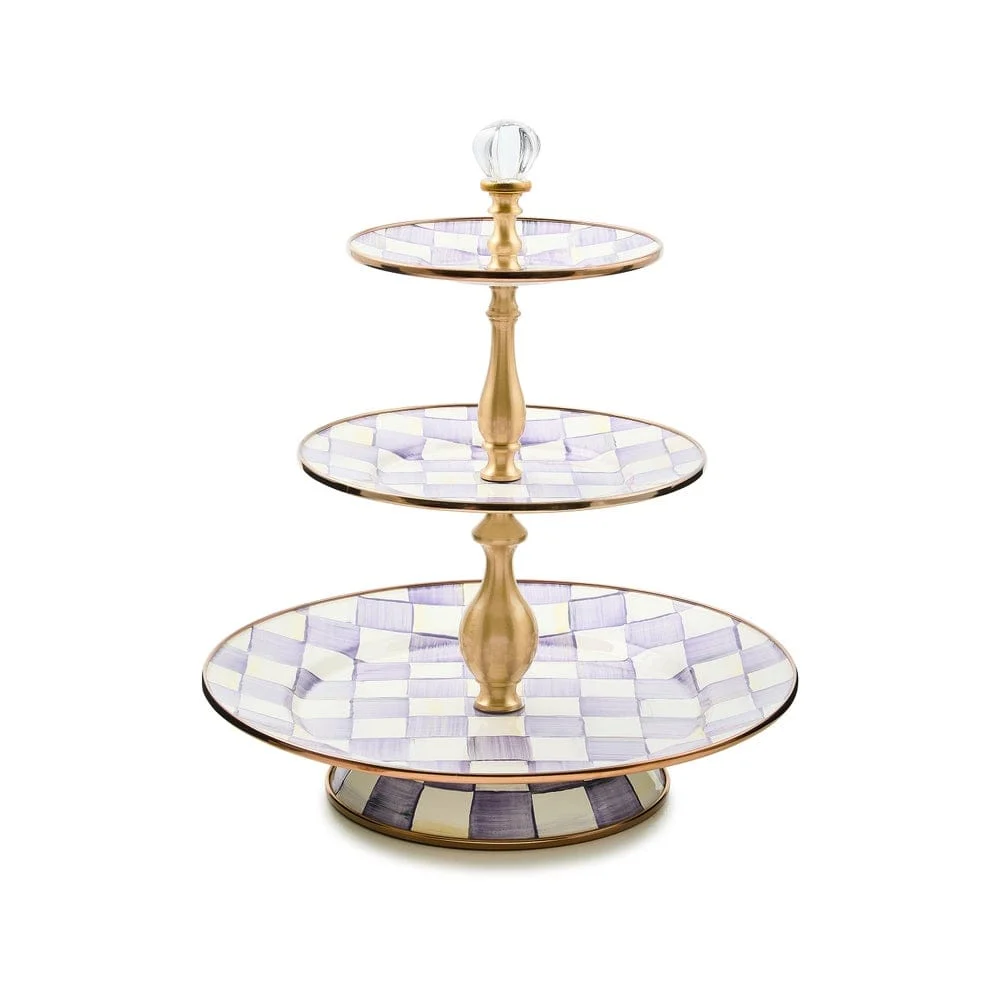 MacKenzie-Childs Violet Check Three Tier Sweet Stand