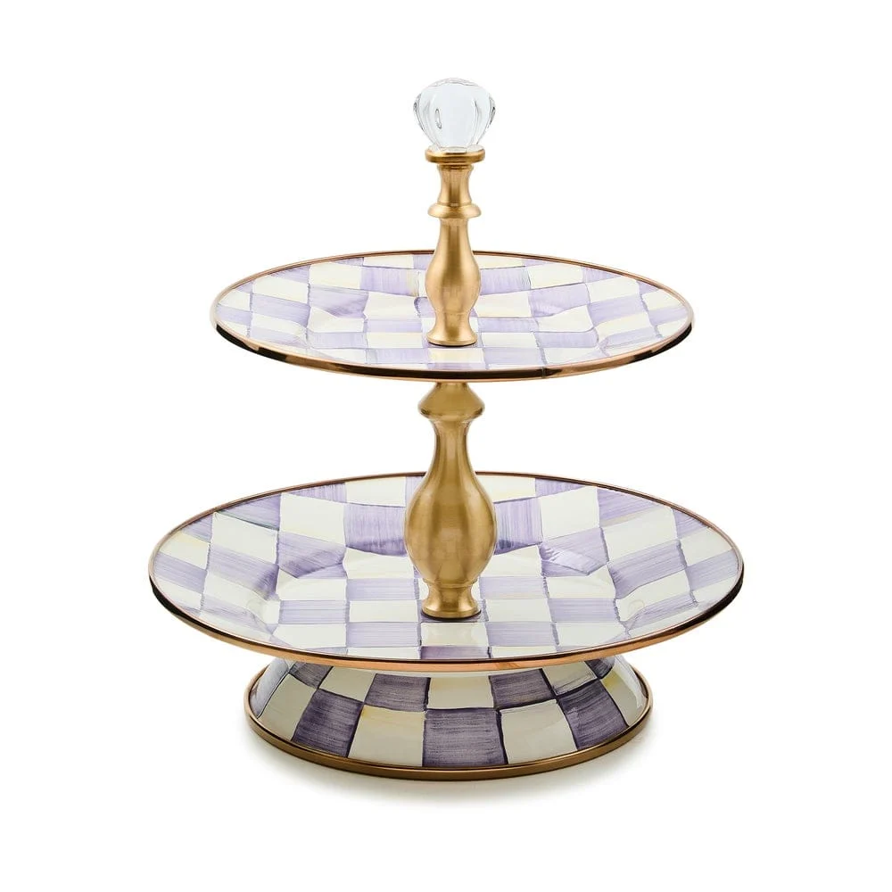MacKenzie-Childs Violet Check Two Tier Sweet Stand