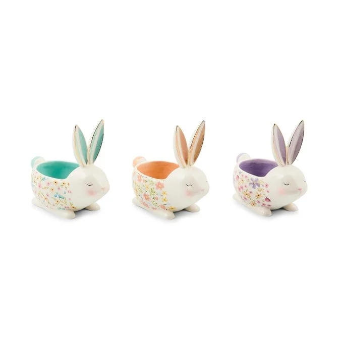 MacKenzie-Childs Posie Patch Ceramic Rabbit Candy Dishes, Set of 3
