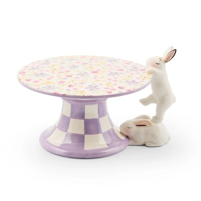 MacKenzie-Childs Posie Patch Mini Bunny Ceramic Pedestal Platter
