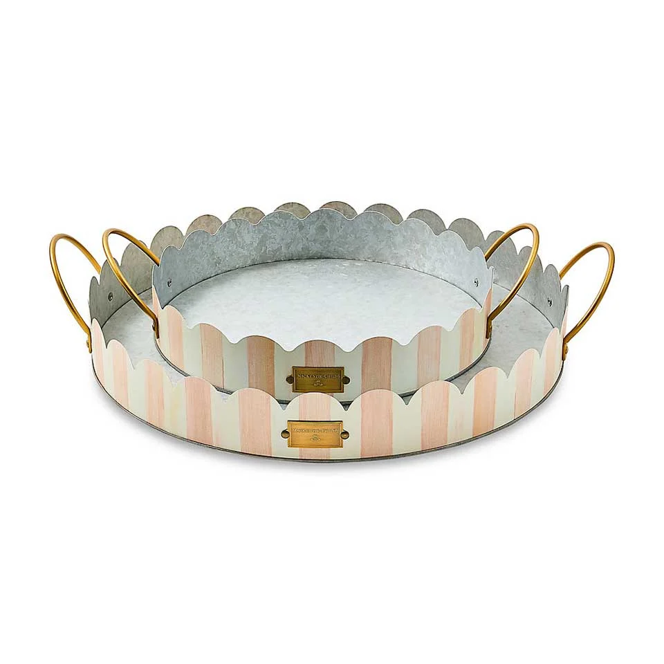 MacKenzie-Childs Rosy Stripe Serving Trays, Set of 2