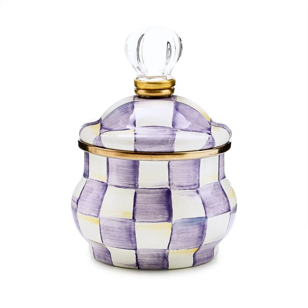 Mackenzie-Childs Violet Check Lidded Sugar Bowl