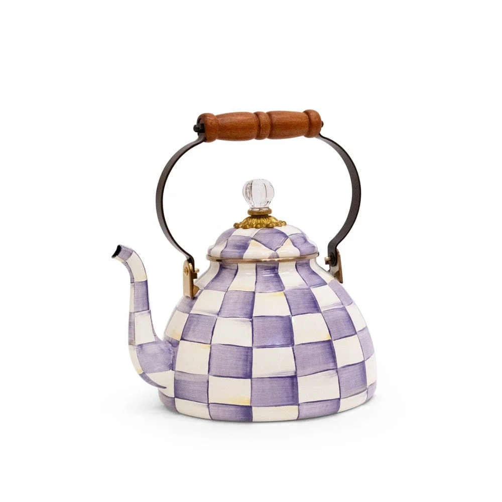 Mackenzie-Childs Violet Check 3 Quart Tea Kettle