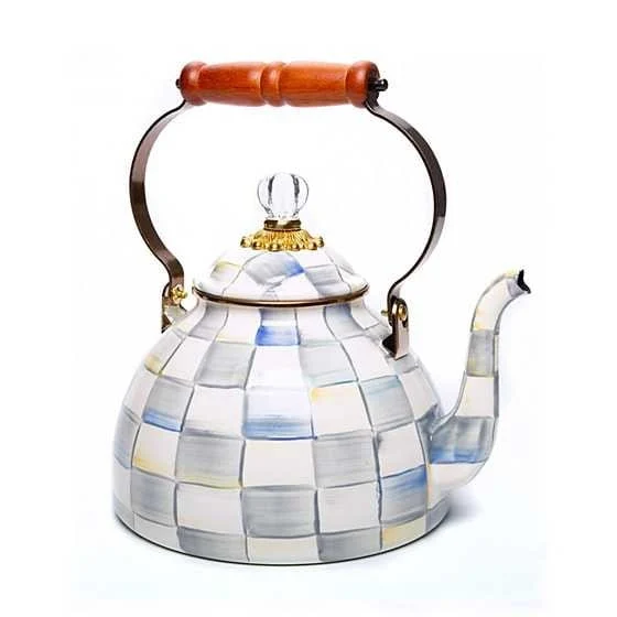 MacKenzie-Childs Sterling Check Enamel Tea Kettle - 3 Quart