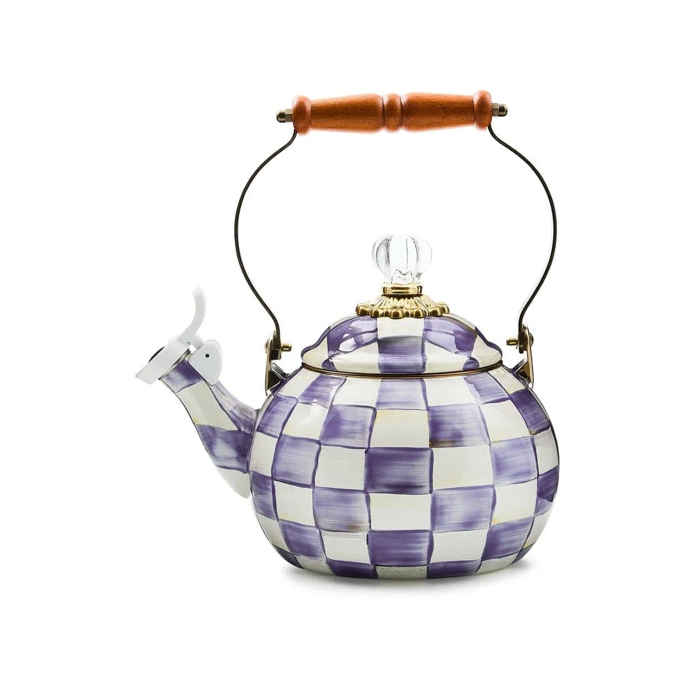 MacKenzie-Childs Violet Check Whistling Tea Kettle
