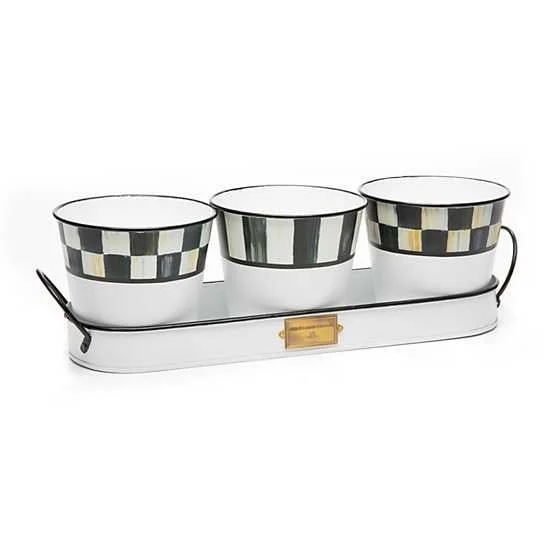 MacKenzie-Childs Spectator Galvanized Herb Pots with Tray - Set of 3