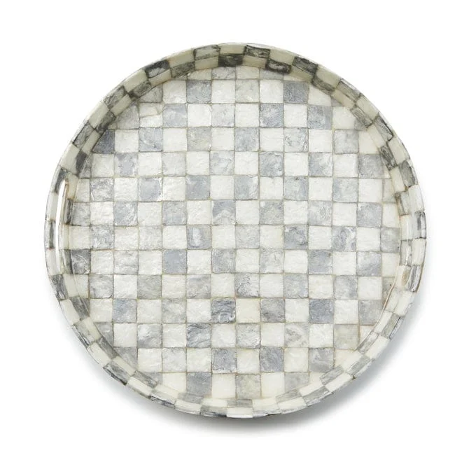 MacKenzie-Childs Sterling Check Capiz Round Tray