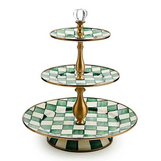 MacKenzie-Childs Emerald Check Three Tier Sweet Stand