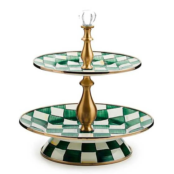 MacKenzie-Childs Emerald Check Two Tier Sweet Stand