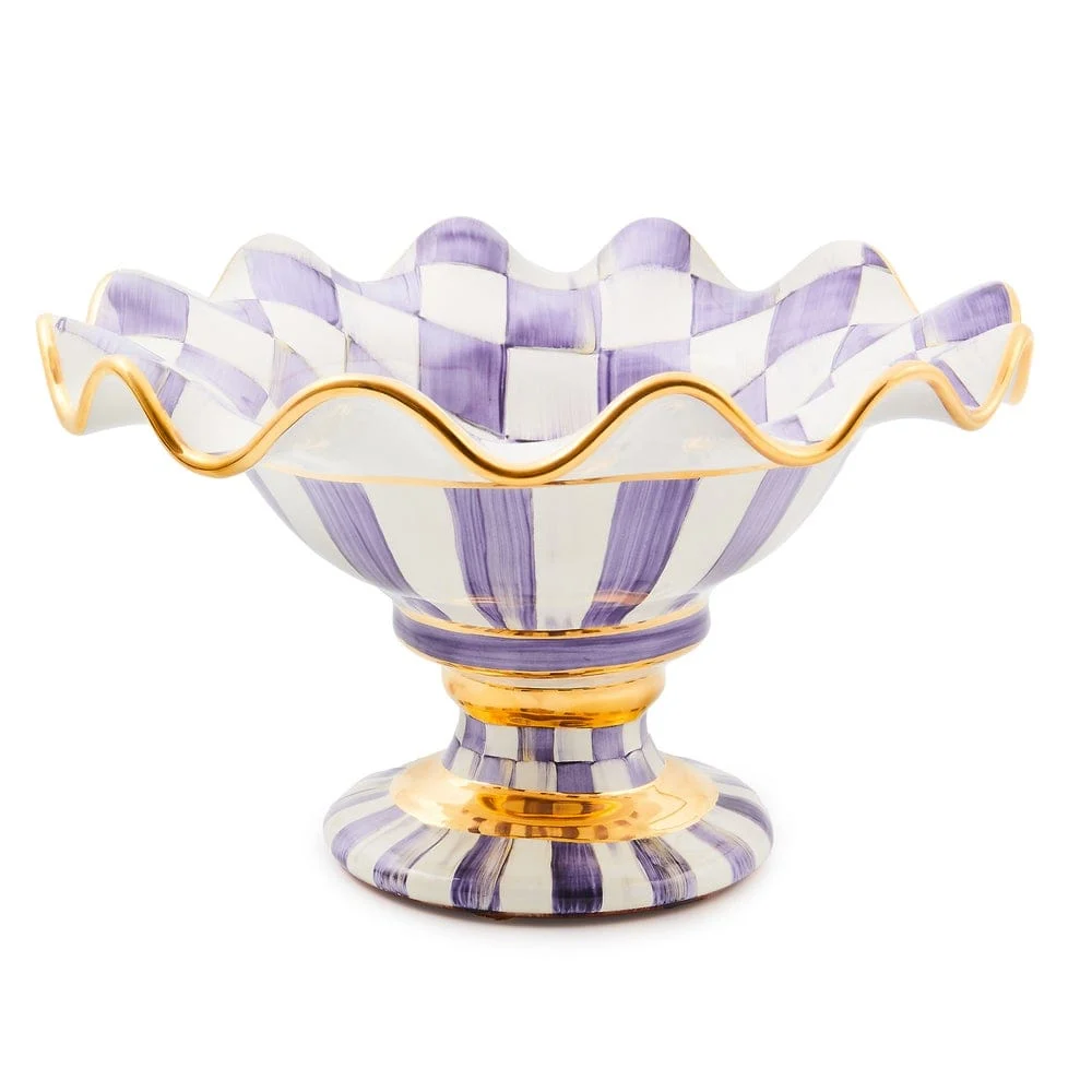 MacKenzie-Childs Violet Check Ceramic Compote
