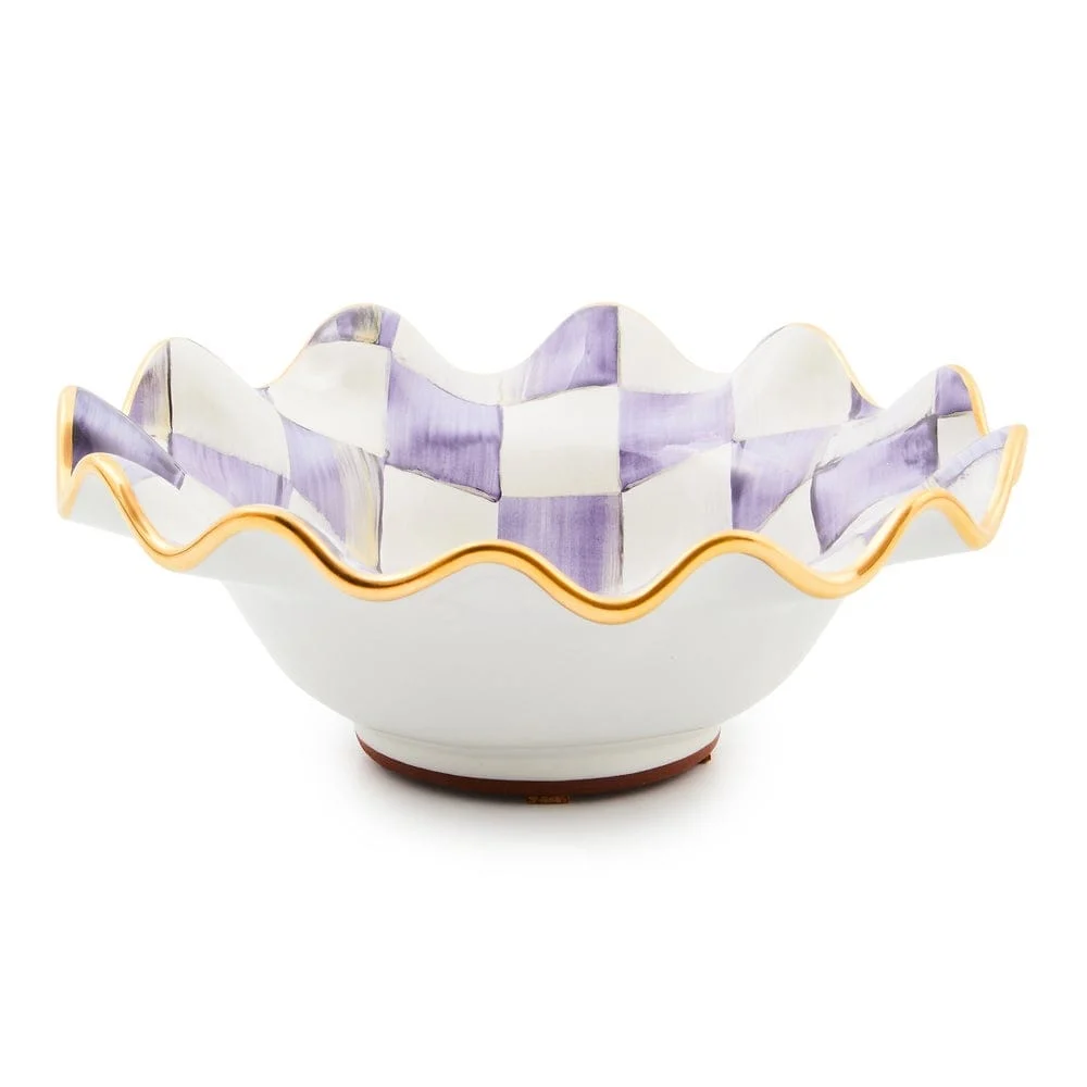MacKenzie-Childs Violet Check Ceramic Fluted Breakfast Bowl