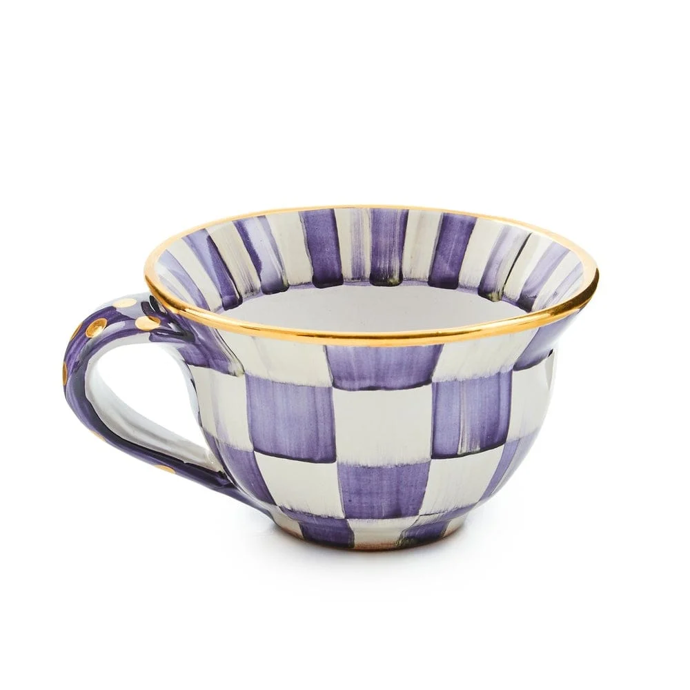 MacKenzie-Childs Violet Check Ceramic Teacup