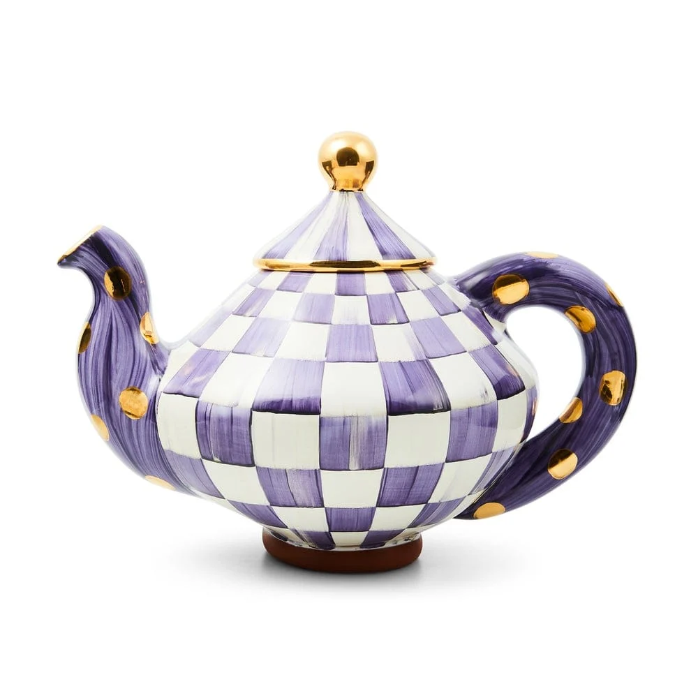 MacKenzie-Childs Violet Check Ceramic Teapot