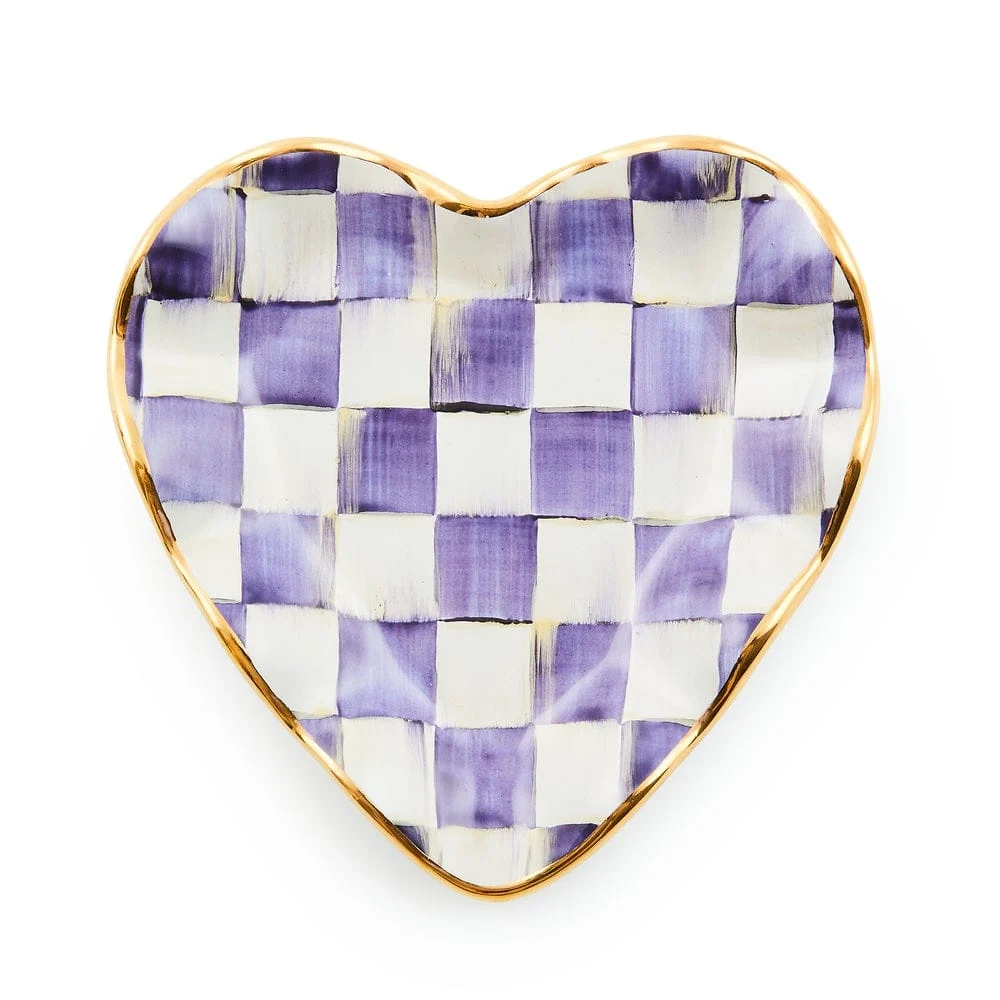 MacKenzie-Childs Violet Check Fluted Ceramic Heart Plate