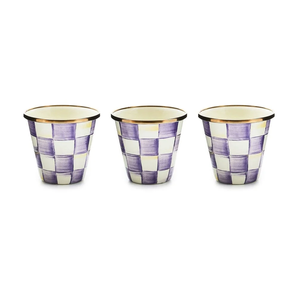 MacKenzie-Childs Violet Check Herb Pots, Set of 3
