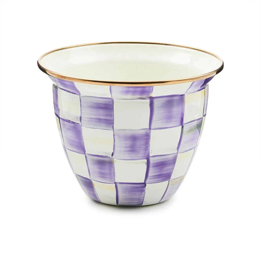 MacKenzie-Childs Violet Check Large Flower Pot