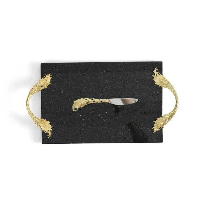 Michael Aram Plume Gold Cheeseboard with Knife