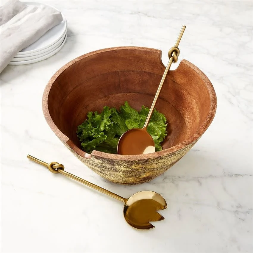 Mud Pie GOLD WOOD SERVING BOWL SET