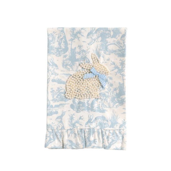Mud Pie Blue Toile Bunny Pearl Towel Final Sale