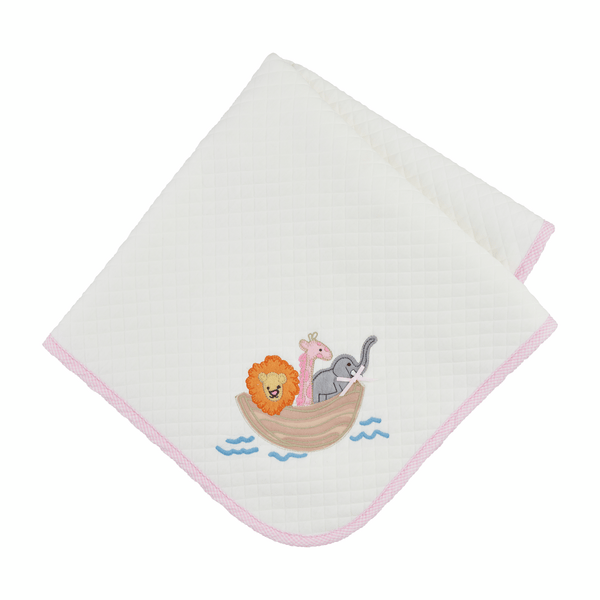 Mud Pie Pink Noah's Ark Quilted Blanket