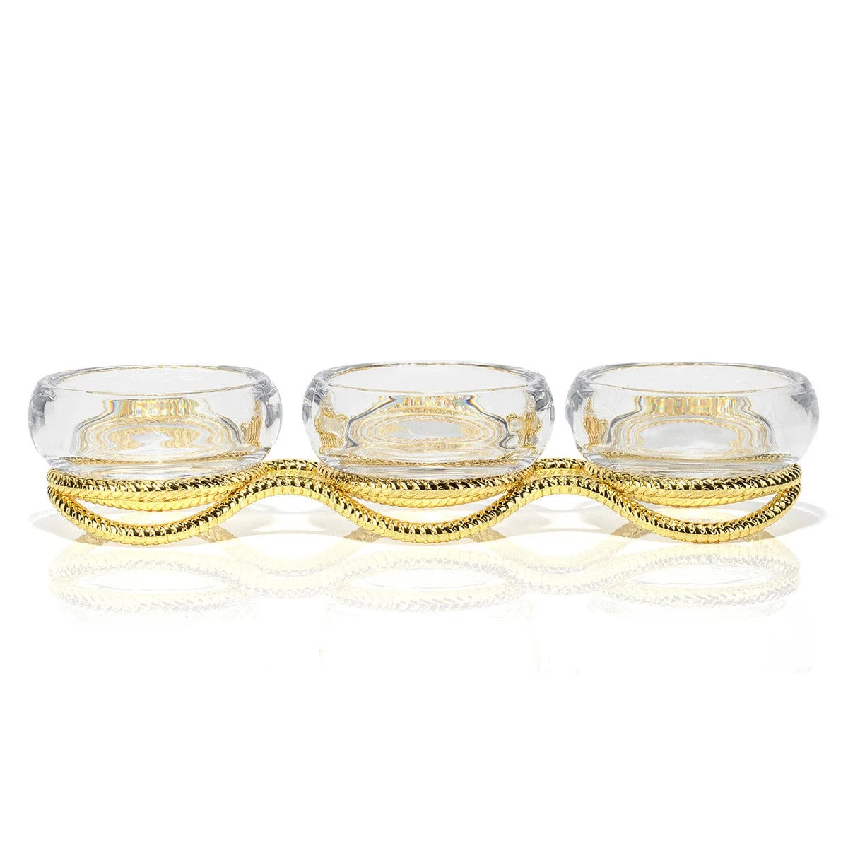 Braid Gold Glass Triple Condiment Server