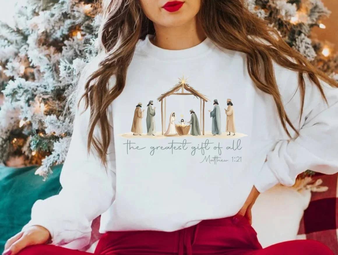 Christmas Nativity Sweatshirt |The Greatest Gift Sweatshirt : XL
