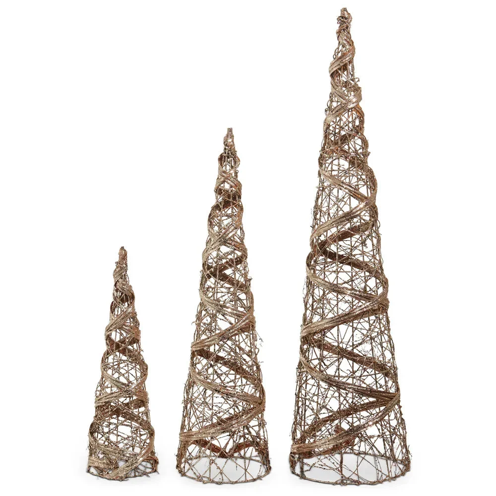 31.5" Champagne Vine Wrapped Cone Trees