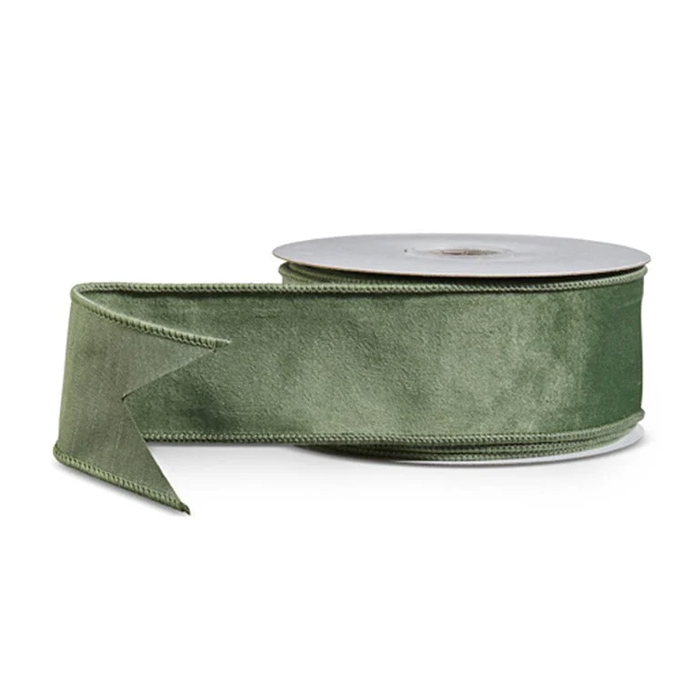 Green Velvet Wired Ribbon (2.5" x 10 Yards)