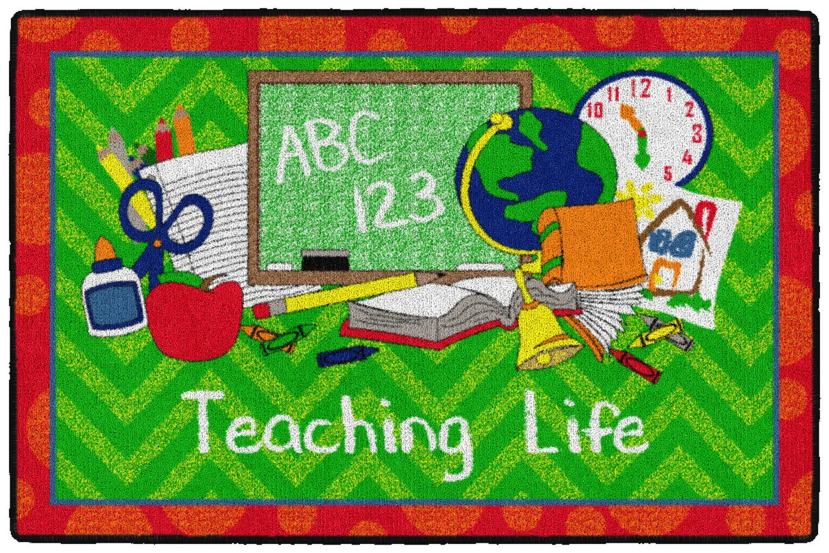 Flagship Carpets Teaching Life - Green & Red Educational Rug