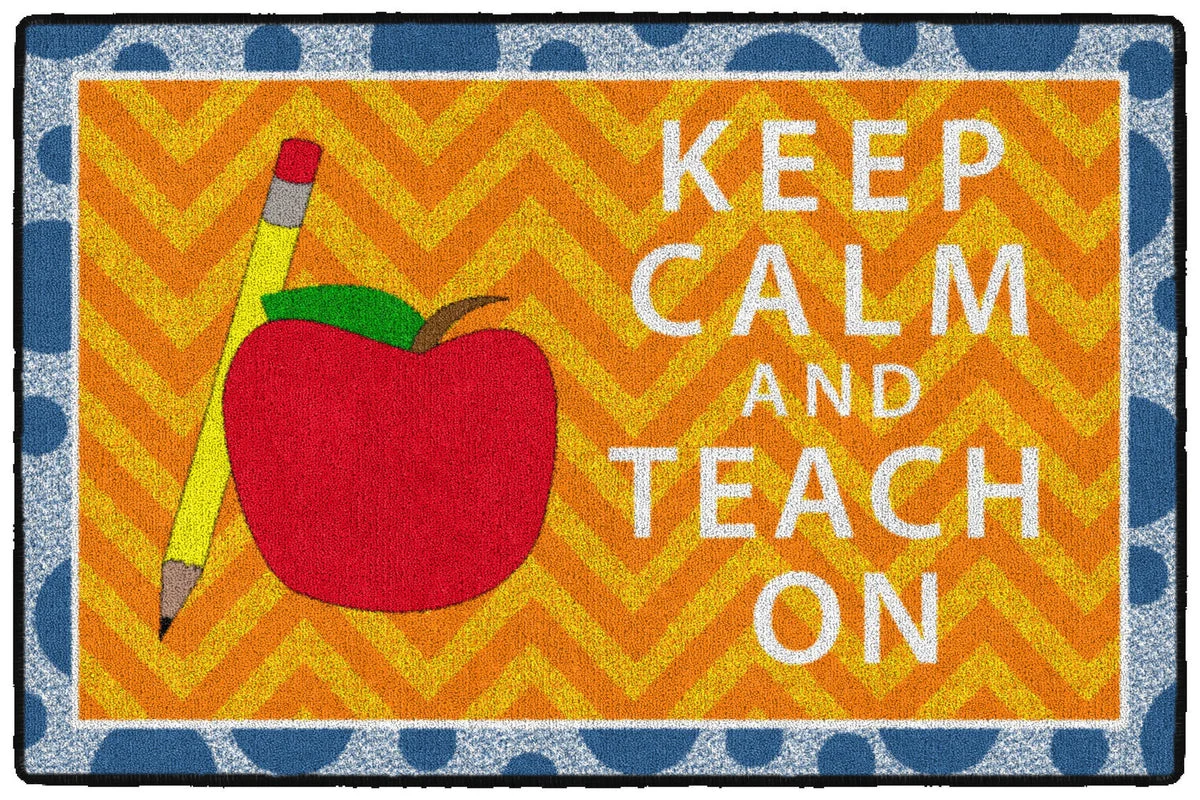 Flagship Carpets Keep Calm & Teach On - Orange & Blue Educational Rug