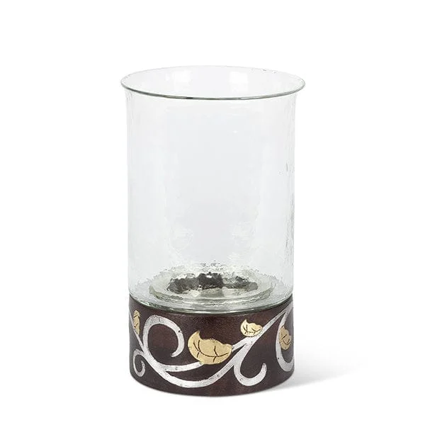 GL 12"H Wood/Inlay Candleholdr