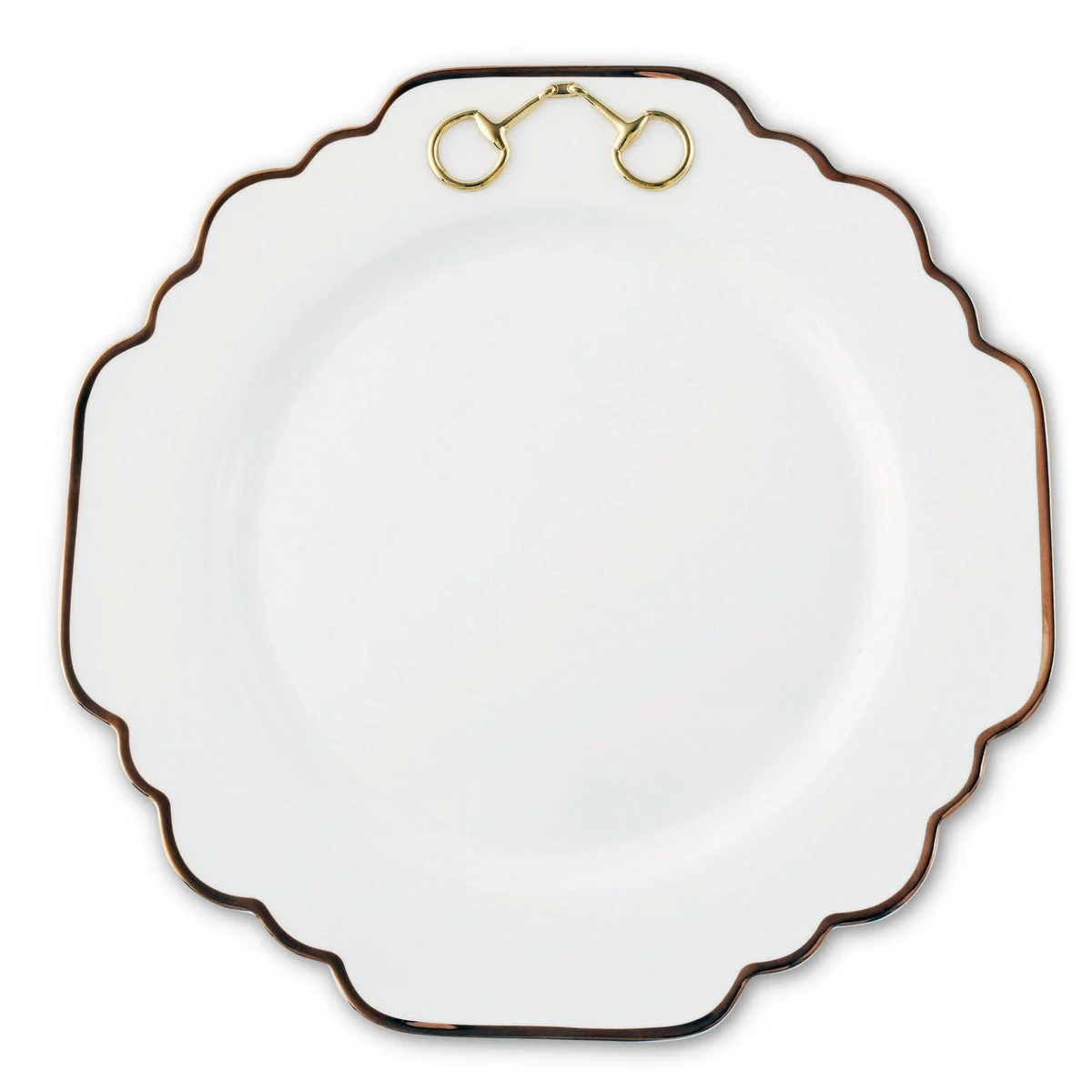 Gold Bit Bone China Scallop Dinner Plate Gold Rim