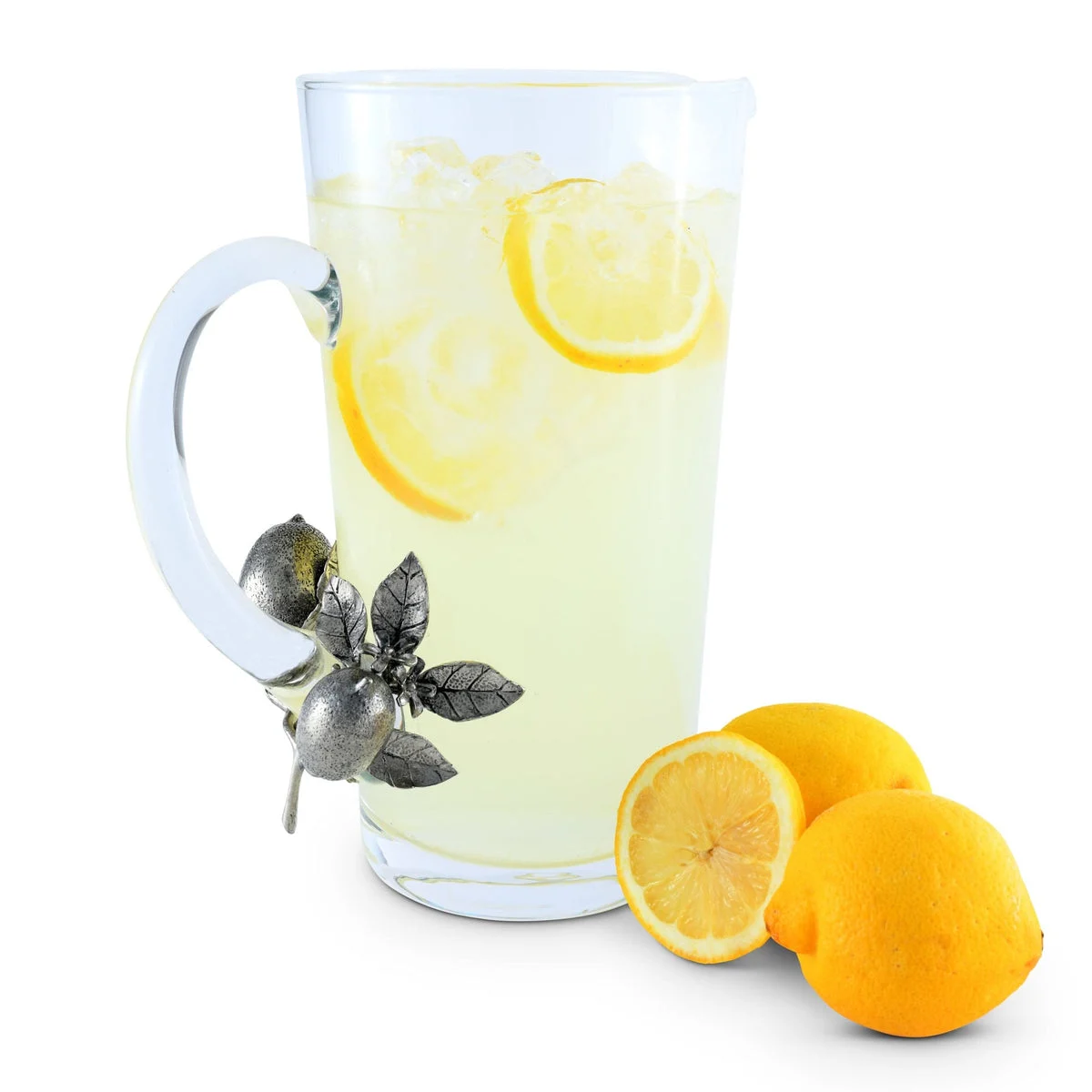Glass Pitcher Pewter Lemon Bouquet Handle