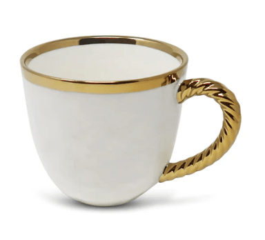 Set Of 4 White Coffee Mugs New Bone China With Gold Rope Handle