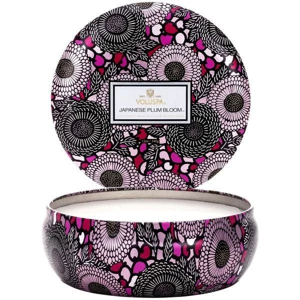 Voluspa Japanese Plum Bloom 3 Wick Candle in Decorative Tin