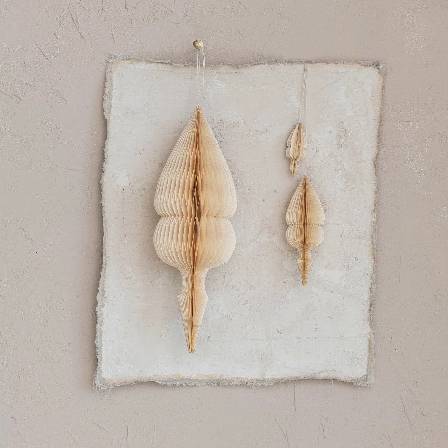 Recycled Paper Folding Honeycomb Finial Ornaments w. Gold Edge Foil